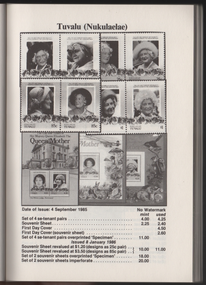 Urch Harris Ad Showing Tuvalu Nukulaelae 1985 85th Birthday Stamps and Varieties