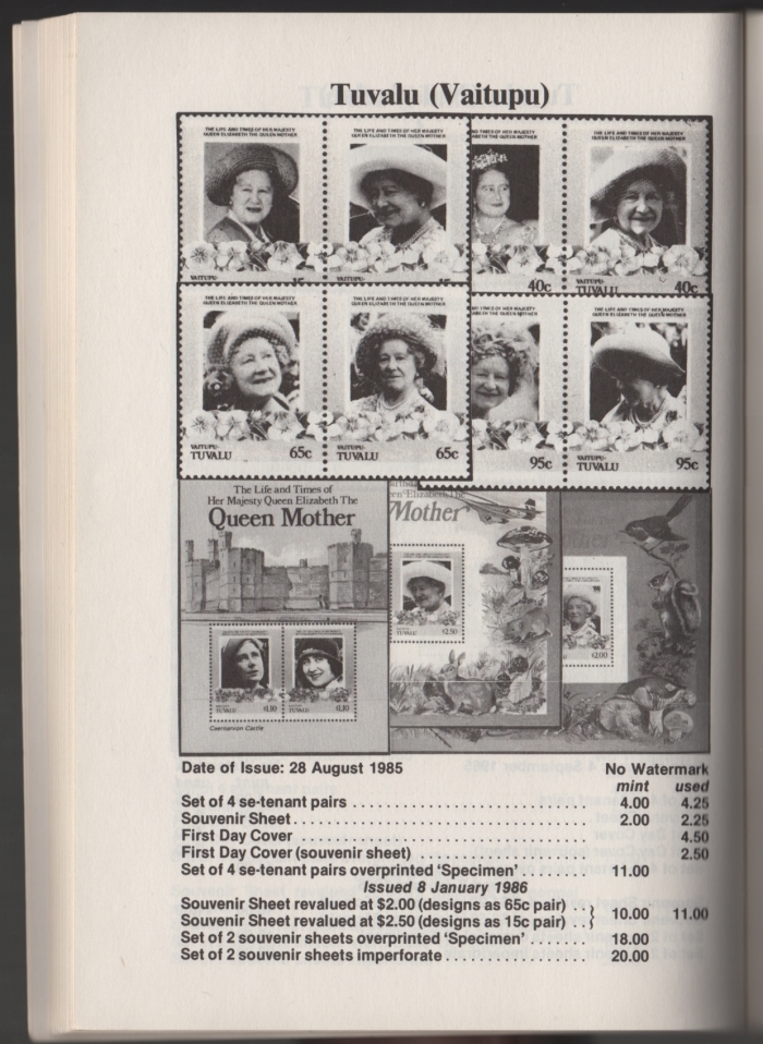 Urch Harris Ad Showing Tuvalu Vaitupu 1985 85th Birthday Stamps and Varieties