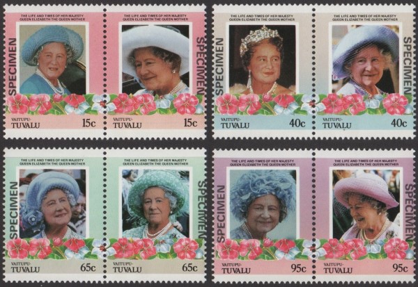 Vaitupu 1985 85th Birthday of Queen Elizabeth the Queen Mother Omnibus Series SPECIMEN Stamps