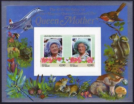 Vaitupu 1986 85th Birthday of Queen Elizabeth the Queen Mother Imperforate $2.00 Restricted Printing Souvenir Sheet