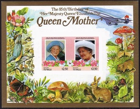 Vaitupu 1986 85th Birthday of Queen Elizabeth the Queen Mother Imperforate $2.50 Restricted Printing Souvenir Sheet