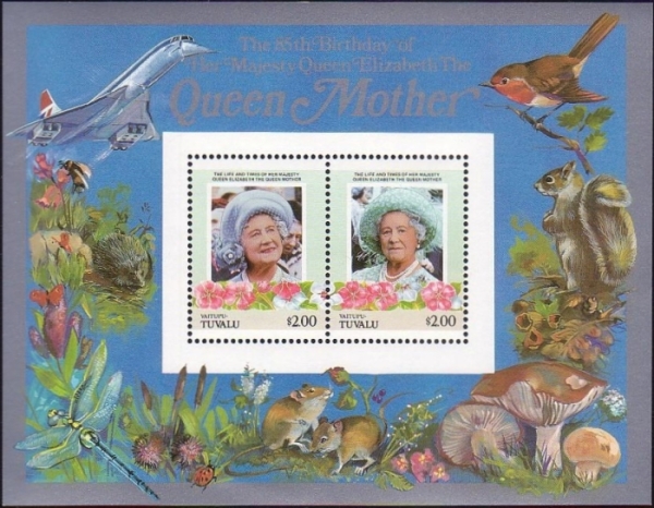 Vaitupu 1986 85th Birthday of Queen Elizabeth the Queen Mother $2.00 Restricted Printing Souvenir Sheet