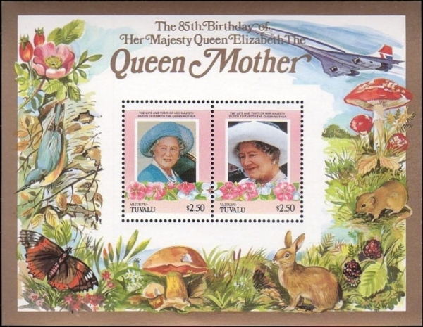 Vaitupu 1986 85th Birthday of Queen Elizabeth the Queen Mother $2.50 Restricted Printing Souvenir Sheet
