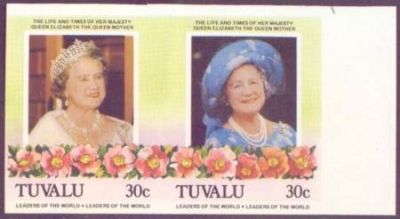 Tuvalu 1985 85th Birthday of Queen Elizabeth the Queen Mother Imperforate Stamp Variety