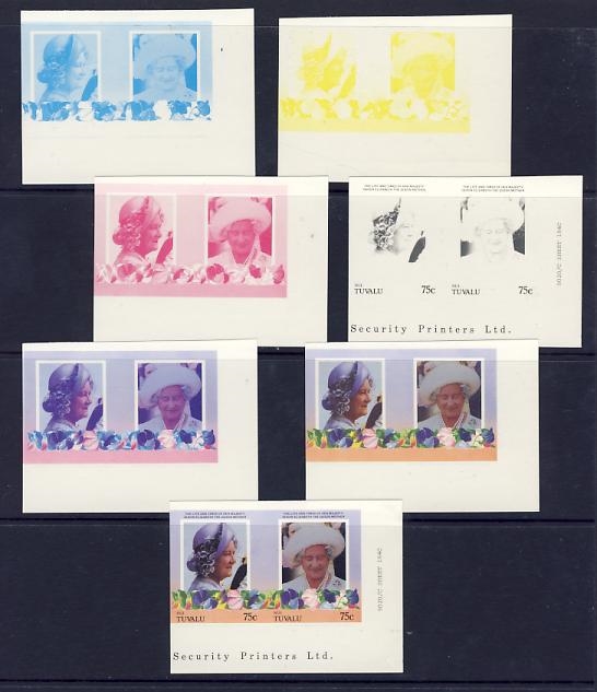 Tuvalu 1985 85th Birthday of Queen Elizabeth the Queen Mother 75c Progressive Color Proof Set