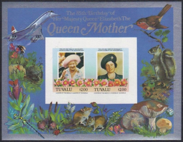 Tuvalu 1985 85th Birthday of Queen Elizabeth the Queen Mother Imperforate $2.00 Restricted Printing Souvenir Sheet