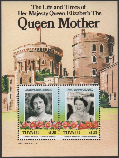 Tuvalu 1985 85th Birthday of Queen Elizabeth the Queen Mother Jumped Perforation Error on the Original Souvenir Sheet