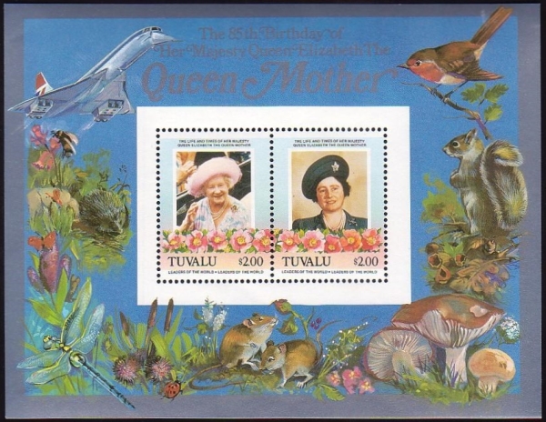 Tuvalu 1985 85th Birthday of Queen Elizabeth the Queen Mother $2.00 Restricted Printing Souvenir Sheet