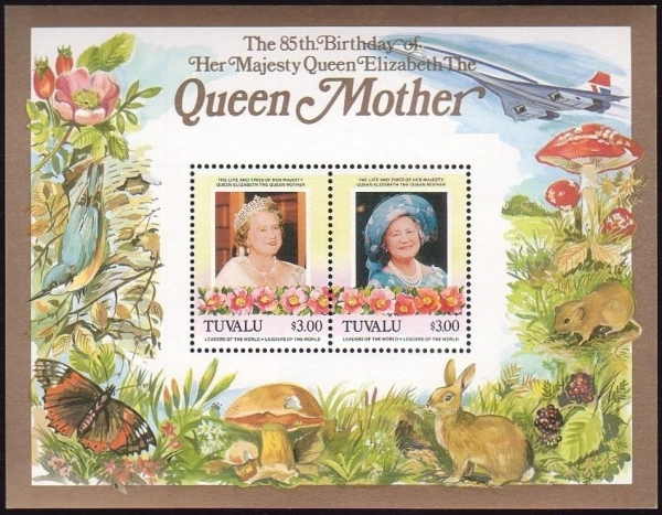 Tuvalu 1985 85th Birthday of Queen Elizabeth the Queen Mother $3.00 Restricted Printing Souvenir Sheet