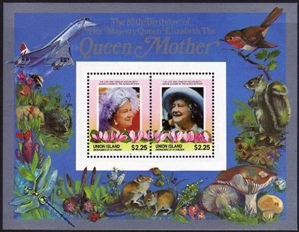Saint Vincent Union Island 1985 85th Birthday of Queen Elizabeth the Queen Mother $2.25 Restricted Printing Souvenir Sheet