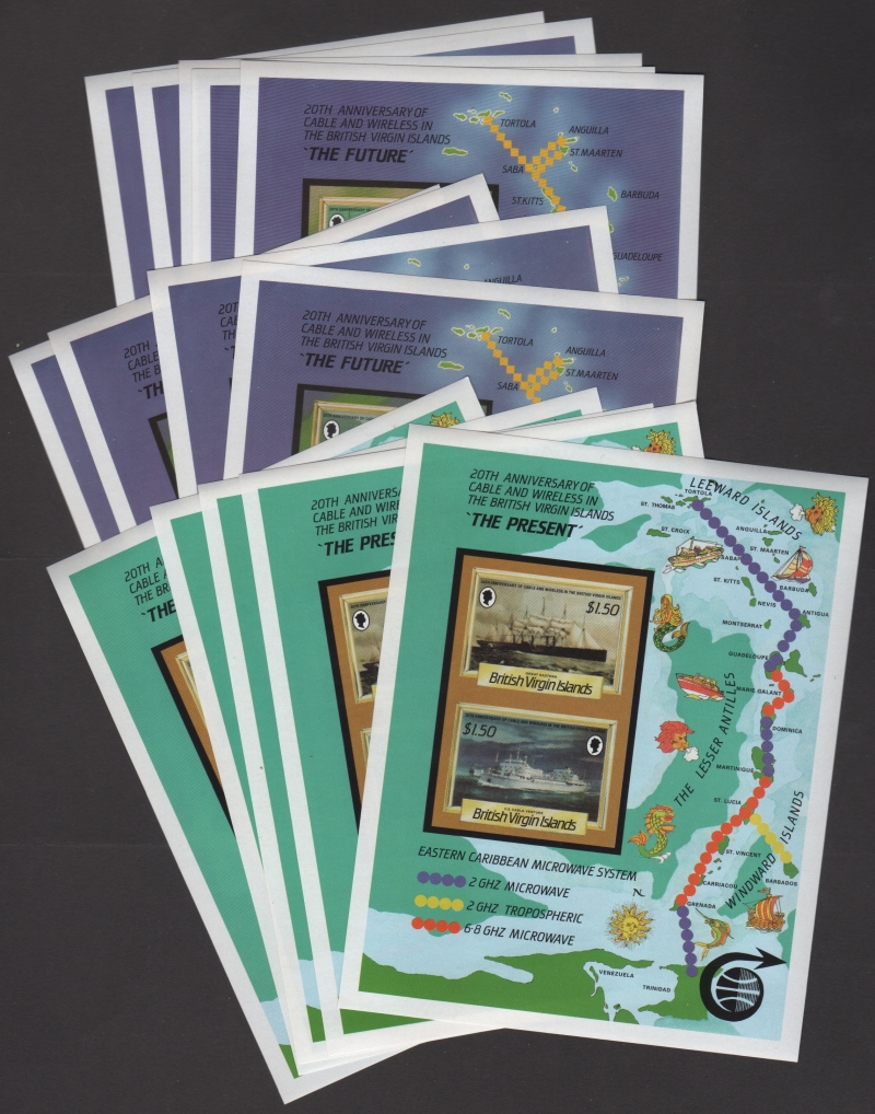 British Virgin Islands 1986 20th Anniversary of Cable and Wireless Ships Fake Imperforate Souvenir Sheets