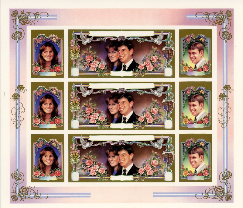 Belize 1986 Royal Wedding Imperforate All Colors with Gold Frames Proof Sheetlet of 9