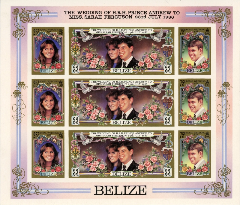 Belize 1986 Royal Wedding Imperforate Final Proof Sheetlet of 9