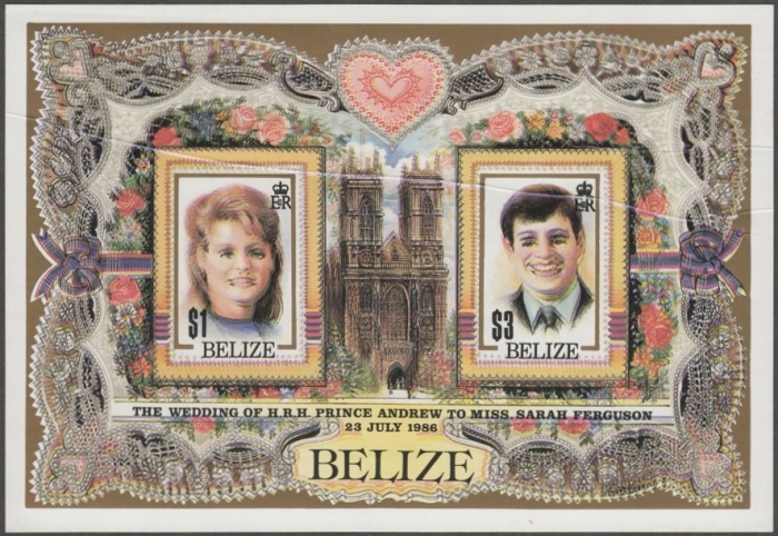 Belize 1986 Royal Wedding Imperforate Double Print Error Souvenir Sheet