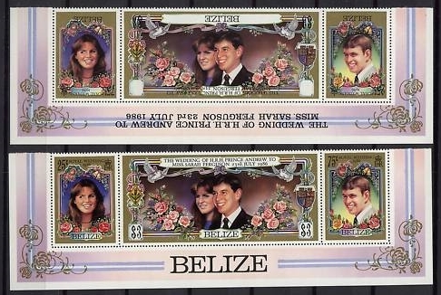 Belize 1986 Royal Wedding Inverted Black Inscriptions Error Stamp Strip