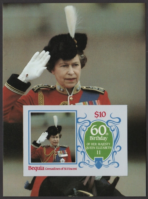 Saint Vincent Bequia 1986 60th Birthday of Queen Elizabeth II Omnibus Series Imperforate Souvenir Sheet