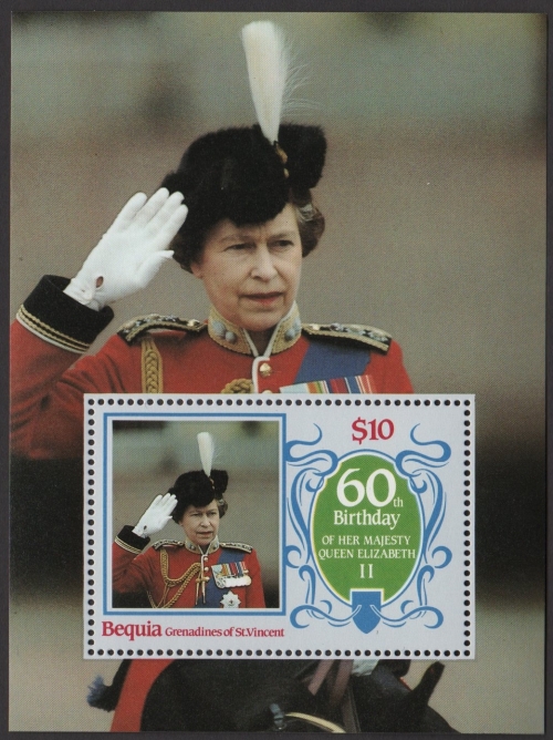 Saint Vincent Bequia 1986 60th Birthday of Queen Elizabeth II Omnibus Series Souvenir Sheet