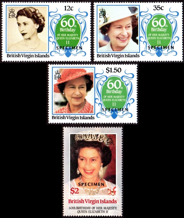 British Virgin Islands 1986 60th Birthday of Queen Elizabeth II Omnibus Series SPECIMEN Stamps