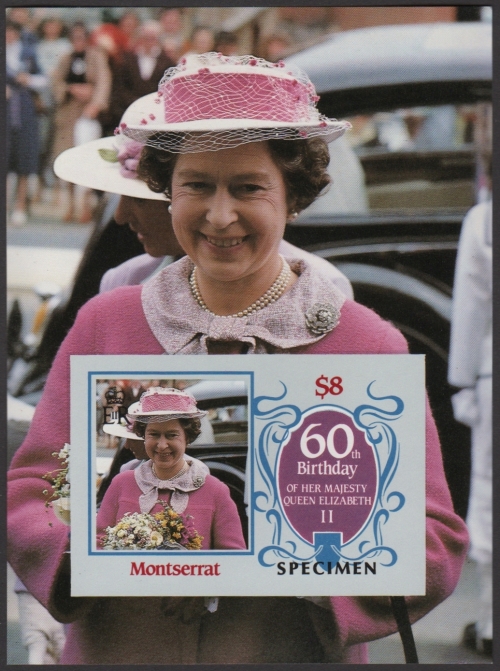 Montserrat 1986 60th Birthday of Queen Elizabeth II Omnibus Series Imperforate SPECIMEN Overprinted Souvenir Sheet