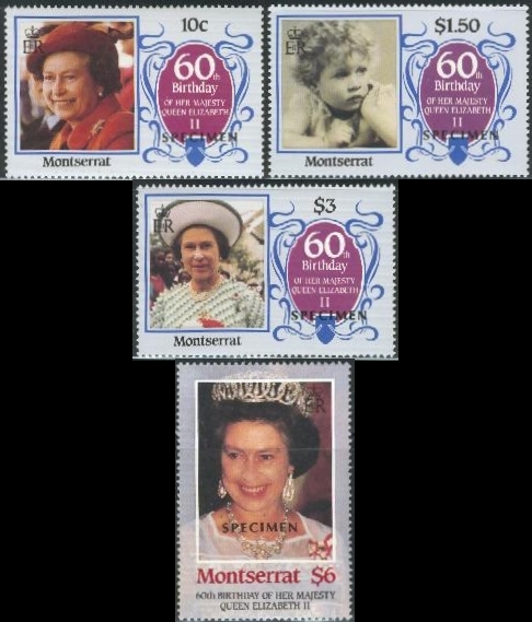Montserrat 1986 60th Birthday of Queen Elizabeth II Omnibus Series SPECIMEN Stamps