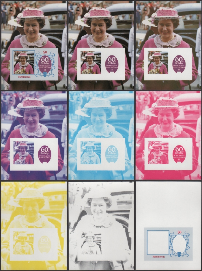 Montserrat 1986 60th Birthday of Queen Elizabeth II Omnibus Series Progressive Color Proofs of the Souvenir Sheet