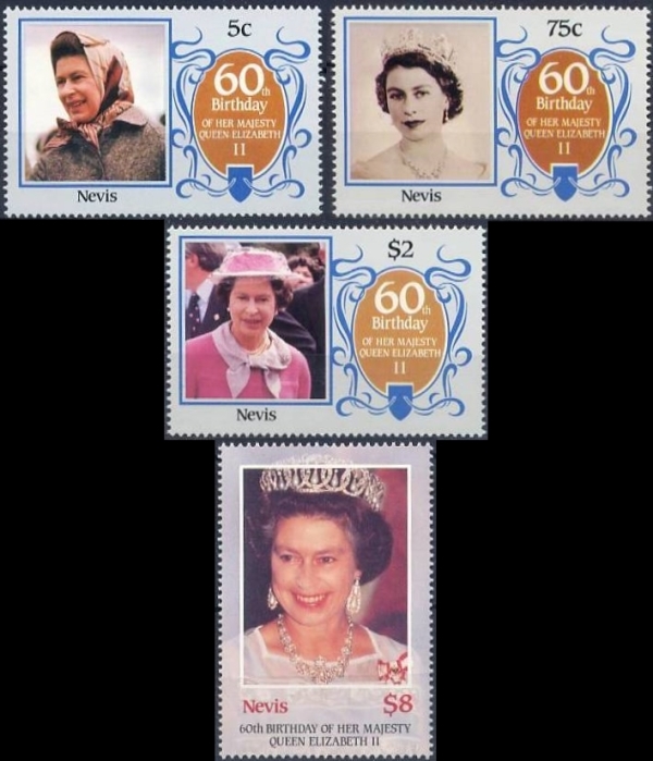 Nevis 1986 60th Birthday of Queen Elizabeth II Omnibus Series Stamps