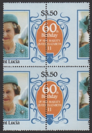 Saint Lucia 1986 60th Birthday of Queen Elizabeth II $3.50 Shifted Perfs Stamp Variety