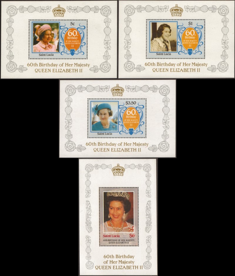 Saint Lucia 1986 60th Birthday of Queen Elizabeth II Omnibus Series Unissued Souvenir Sheet Set