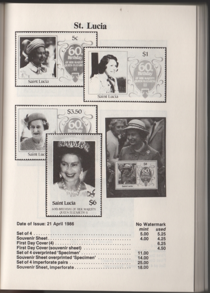 Urch Harris Ad Showing Saint Lucia 1986 60th Birthday Stamps and Varieties