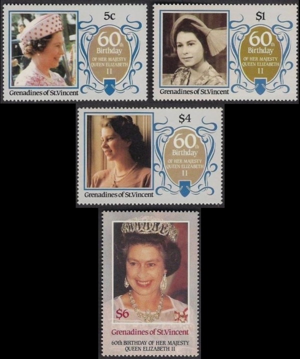 Saint Vincent Grenadines 1986 60th Birthday of Queen Elizabeth II Stamps