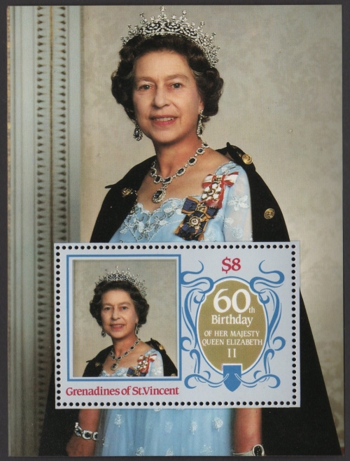 Saint Vincent Grenadines 1986 60th Birthday of Queen Elizabeth II Omnibus Series Souvenir Sheet