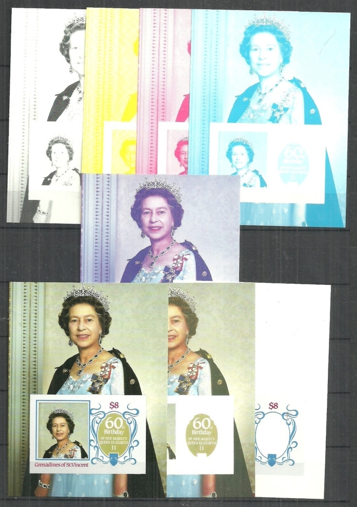 Saint Vincent Grenadines 1986 60th Birthday of Queen Elizabeth II Omnibus Series Progressive Color Proofs of the Souvenir Sheet