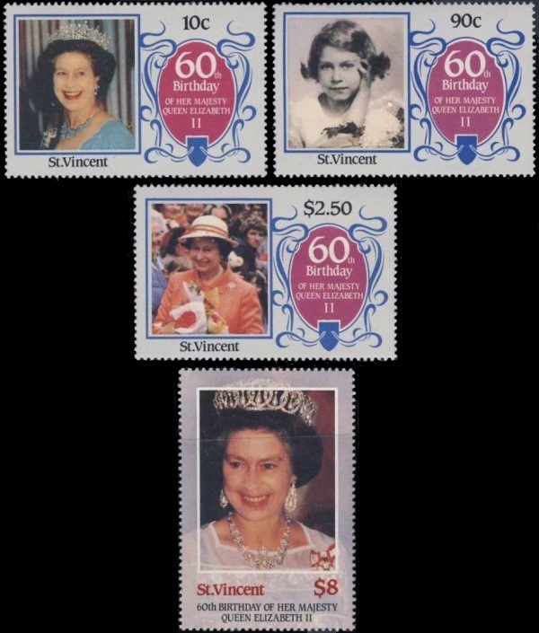 Saint Vincent 1986 60th Birthday of Queen Elizabeth II Stamps