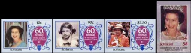 Saint Vincent 1986 60th Birthday of Queen Elizabeth II Imperforate Stamp Varieties
