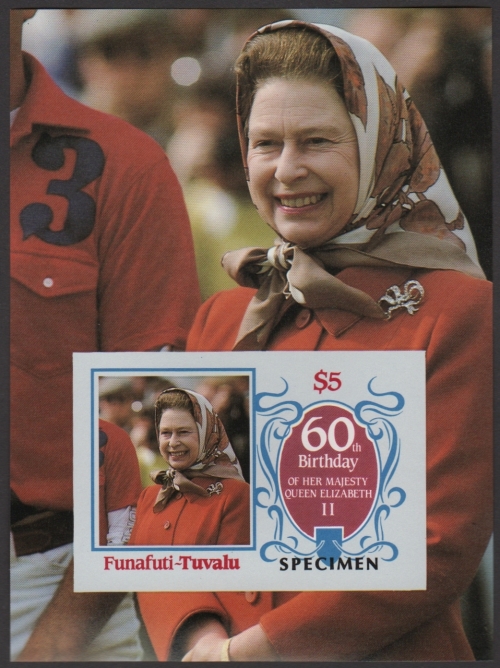 Funafuti 1986 60th Birthday of Queen Elizabeth II Omnibus Series Imperforate SPECIMEN Overprinted Souvenir Sheet