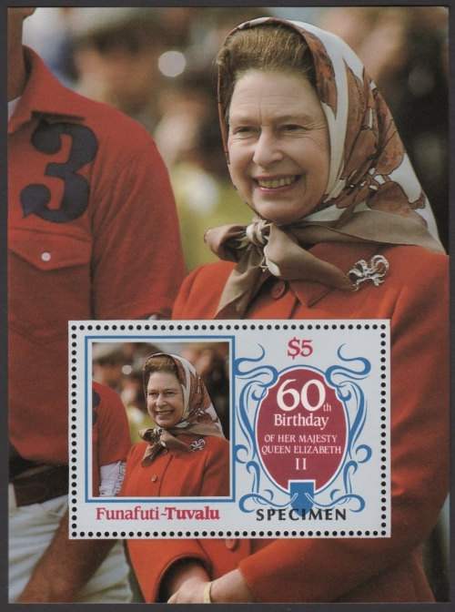 Funafuti 1986 60th Birthday of Queen Elizabeth II Omnibus Series Perforated SPECIMEN Overprinted Souvenir Sheet