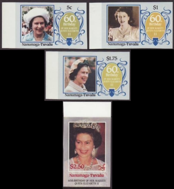 Nanumaga 1986 60th Birthday of Queen Elizabeth II Omnibus Series Imperforate Stamps