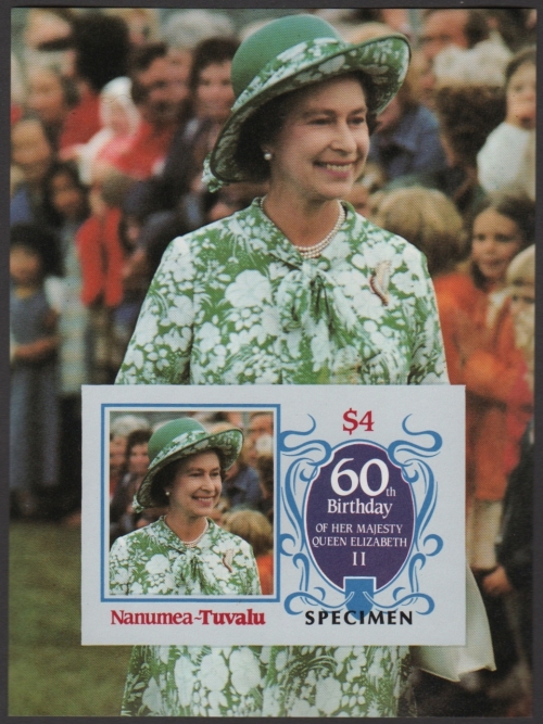 Nanumea 1986 60th Birthday of Queen Elizabeth II Omnibus Series Imperforate SPECIMEN Overprinted Souvenir Sheet