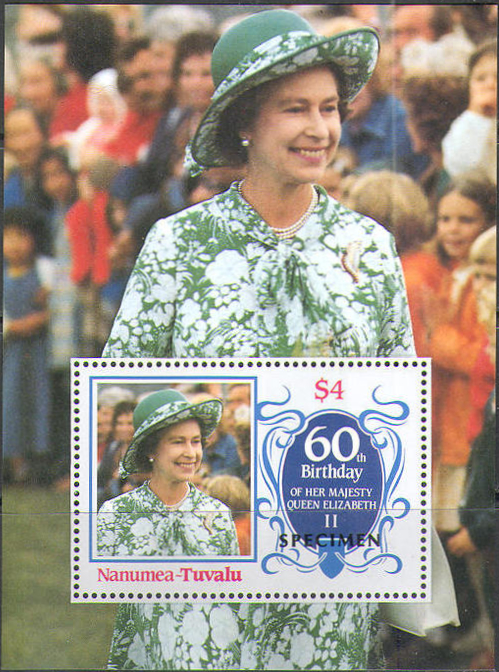 Nanumea 1986 60th Birthday of Queen Elizabeth II Omnibus Series Perforated SPECIMEN Overprinted Souvenir Sheet