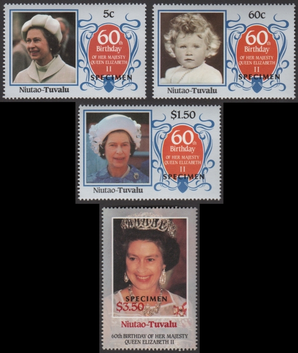 Niutao 1986 60th Birthday of Queen Elizabeth II Omnibus Series SPECIMEN Stamps