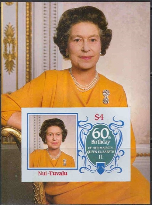 Nui 1986 60th Birthday of Queen Elizabeth II Imperforate Souvenir Sheet