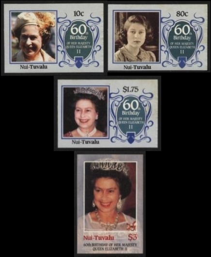 Nui 1986 60th Birthday of Queen Elizabeth II Omnibus Series Imperforate Stamps