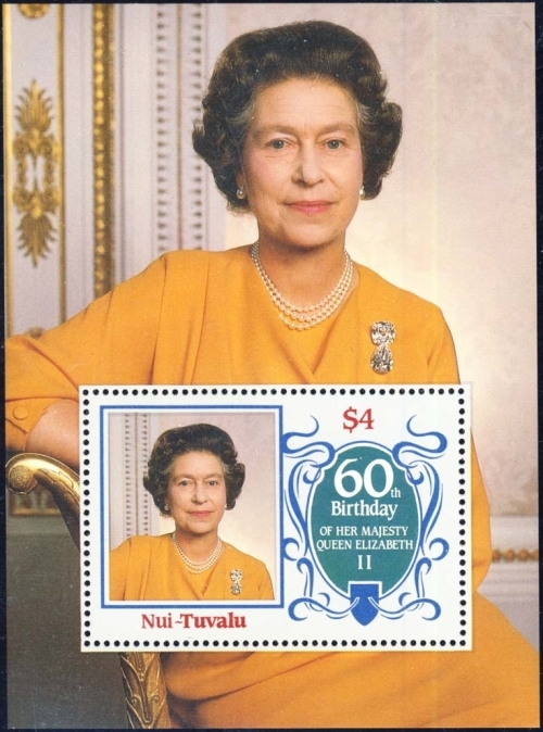 Nui 1986 60th Birthday of Queen Elizabeth II Omnibus Series Souvenir Sheet