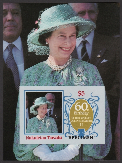 Nukufetau 1986 60th Birthday of Queen Elizabeth II Omnibus Series Imperforate SPECIMEN Overprinted Souvenir Sheet