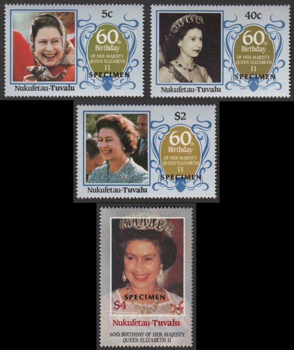 Nukufetau 1986 60th Birthday of Queen Elizabeth II Omnibus Series SPECIMEN Stamps