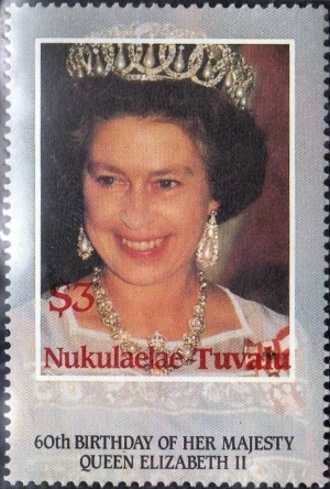 Nukufetau 1986 60th Birthday $3 Value with Misplaced Country Name and Denomination Error