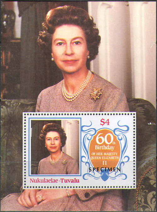 Nukulaelae 1986 60th Birthday of Queen Elizabeth II Omnibus Series Perforated SPECIMEN Overprinted Souvenir Sheet