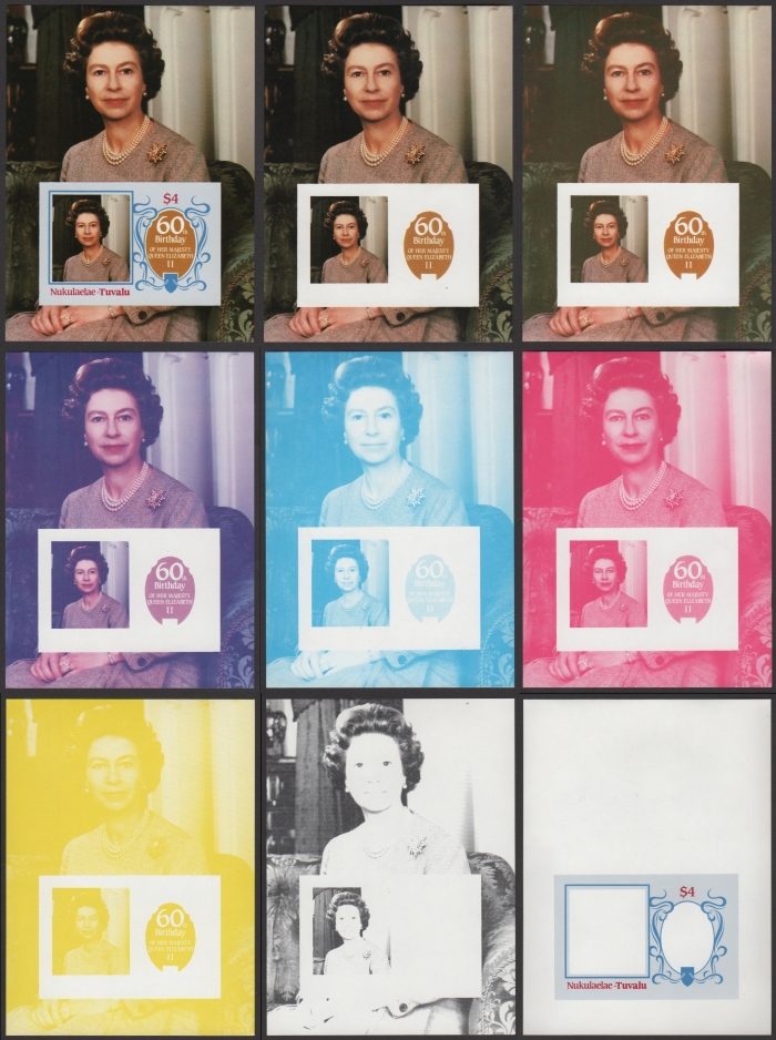Nukulaelae 1986 60th Birthday of Queen Elizabeth II Omnibus Series Progressive Color Proofs of the Souvenir Sheet