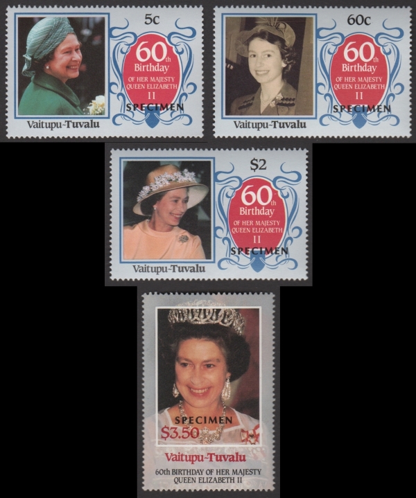 Vaitupu 1986 60th Birthday of Queen Elizabeth II Omnibus Series SPECIMEN Stamps