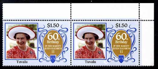 Tuvalu 1986 60th Birthday of Queen Elizabeth II $1.50 value with Large Background Flaw